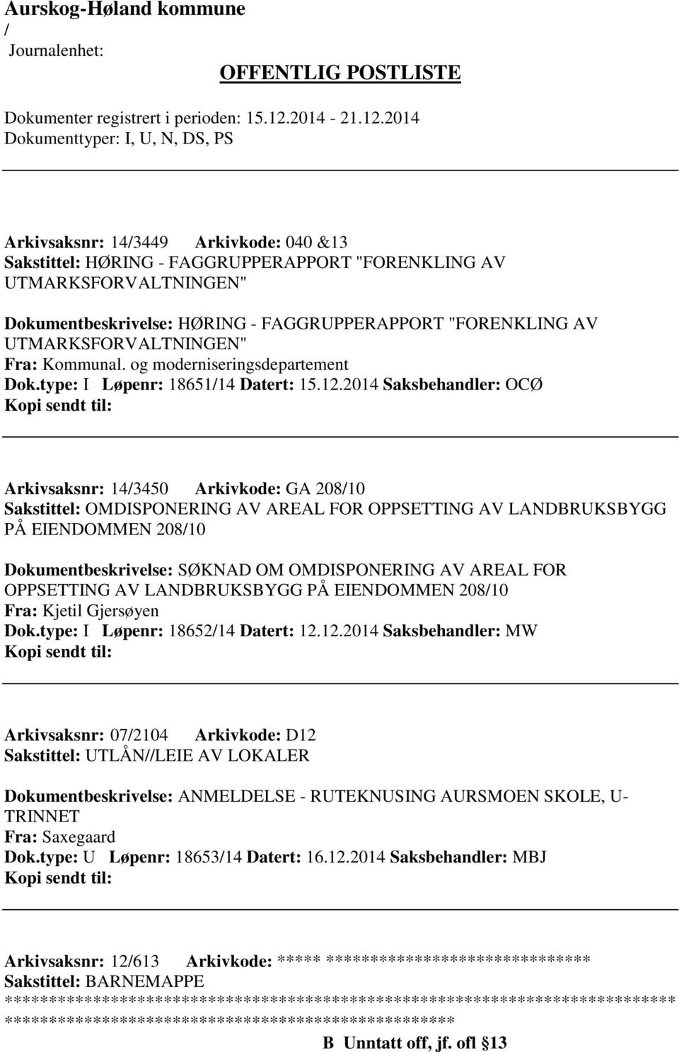 2014 Saksbehandler: OCØ Arkivsaksnr: 143450 Arkivkode: GA 20810 Sakstittel: OMDISPONERING AV AREAL FOR OPPSETTING AV LANDBRUKSBYGG PÅ EIENDOMMEN 20810 Dokumentbeskrivelse: SØKNAD OM OMDISPONERING AV