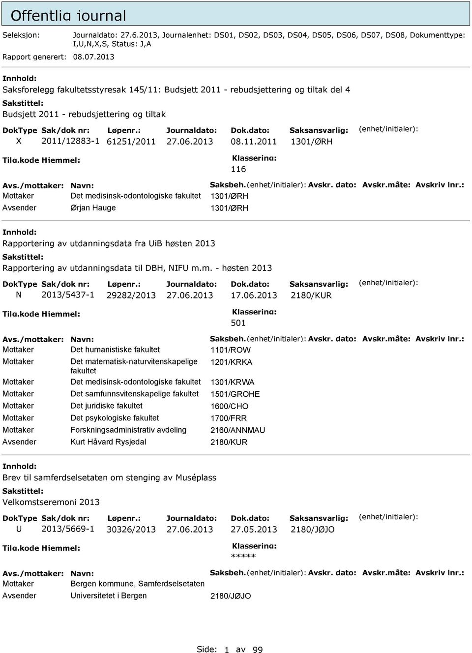 2013 Saksforelegg fakultetsstyresak 145/11: