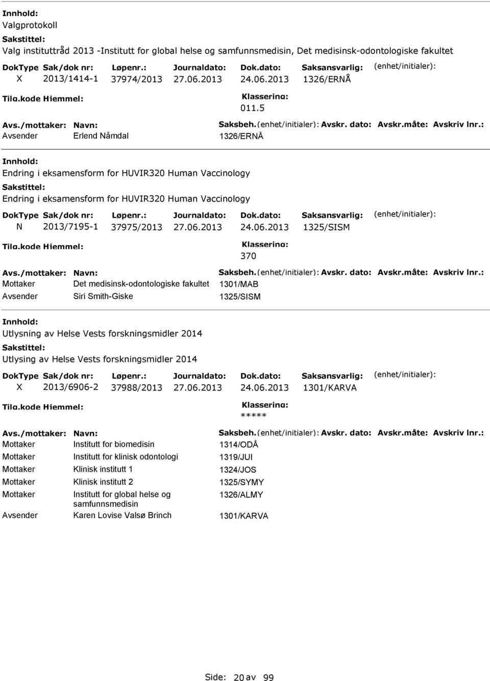 medisinsk-odontologiske fakultet 1301/MAB Siri Smith-Giske 1325/SSM tlysning av Helse Vests forskningsmidler 2014 tlysing av Helse Vests forskningsmidler 2014 2013/6906-2 37988/2013 1301/KARVA