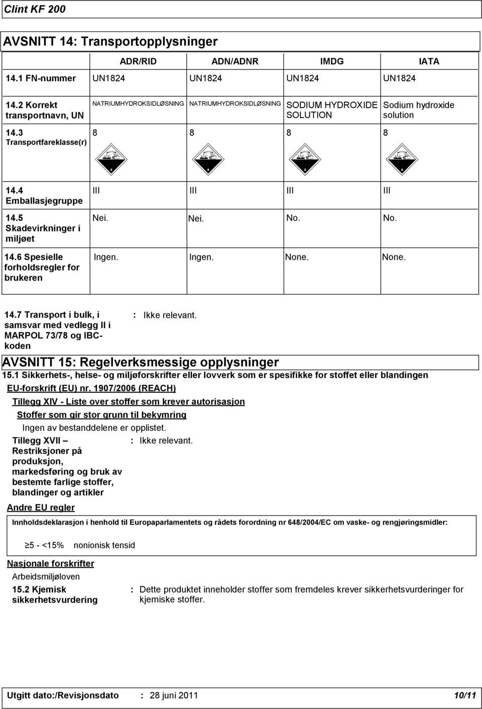 6 Spesielle forholdsregler for brukeren III III III III Nei. No. No. Nei. Ingen. Ingen. None. None. 14.