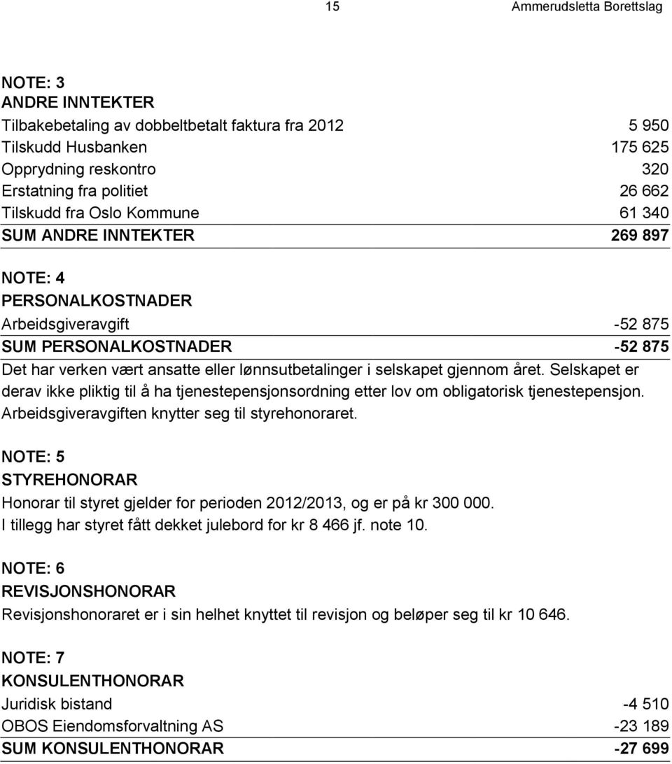 gjennom året. Selskapet er derav ikke pliktig til å ha tjenestepensjonsordning etter lov om obligatorisk tjenestepensjon. Arbeidsgiveravgiften knytter seg til styrehonoraret.