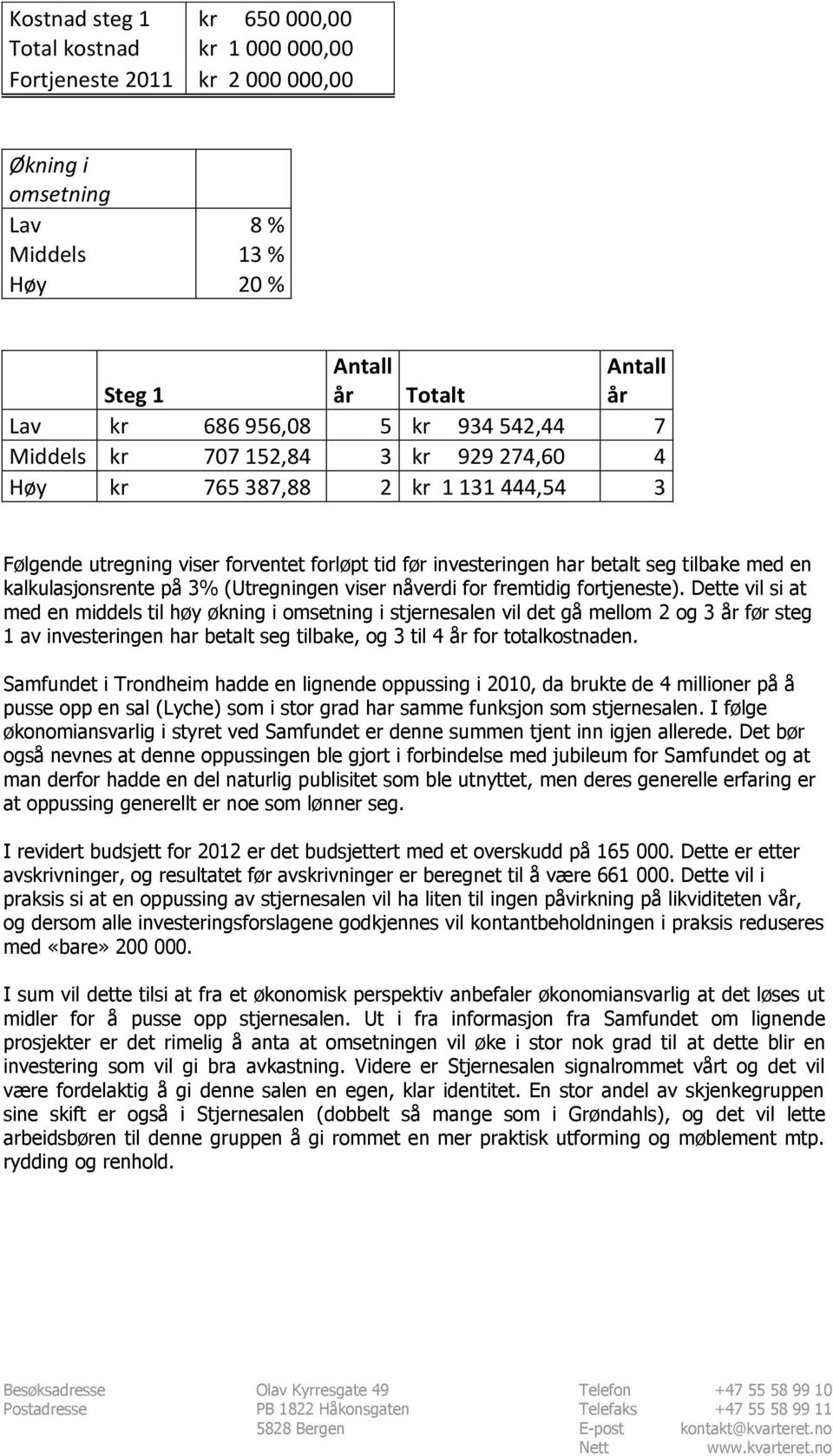 kalkulasjonsrente på 3% (Utregningen viser nåverdi for fremtidig fortjeneste).