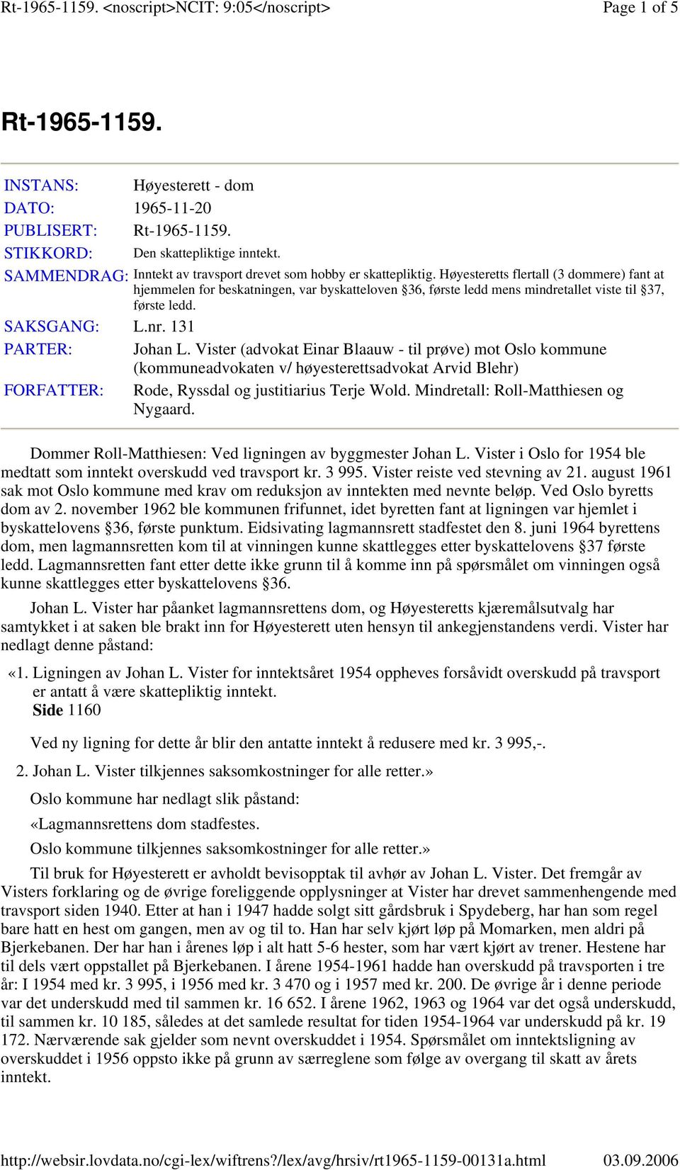 Vister (advokat Einar Blaauw - til prøve) mot Oslo kommune (kommuneadvokaten v/ høyesterettsadvokat Arvid Blehr) FORFATTER: Rode, Ryssdal og justitiarius Terje Wold.