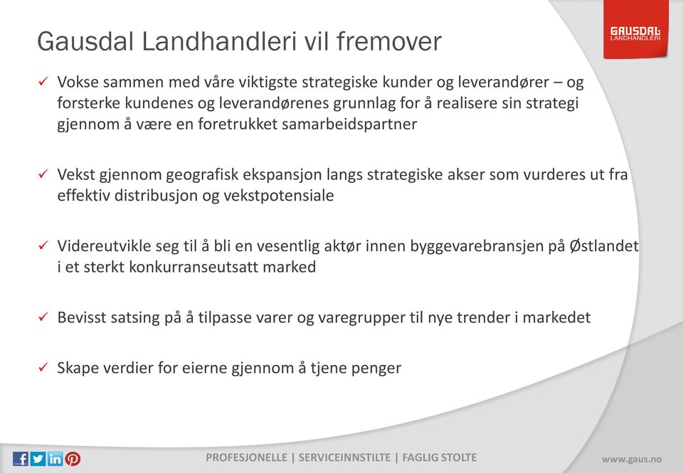 som vurderes ut fra effektiv distribusjon og vekstpotensiale Videreutvikle seg til å bli en vesentlig aktør innen byggevarebransjen på Østlandet i