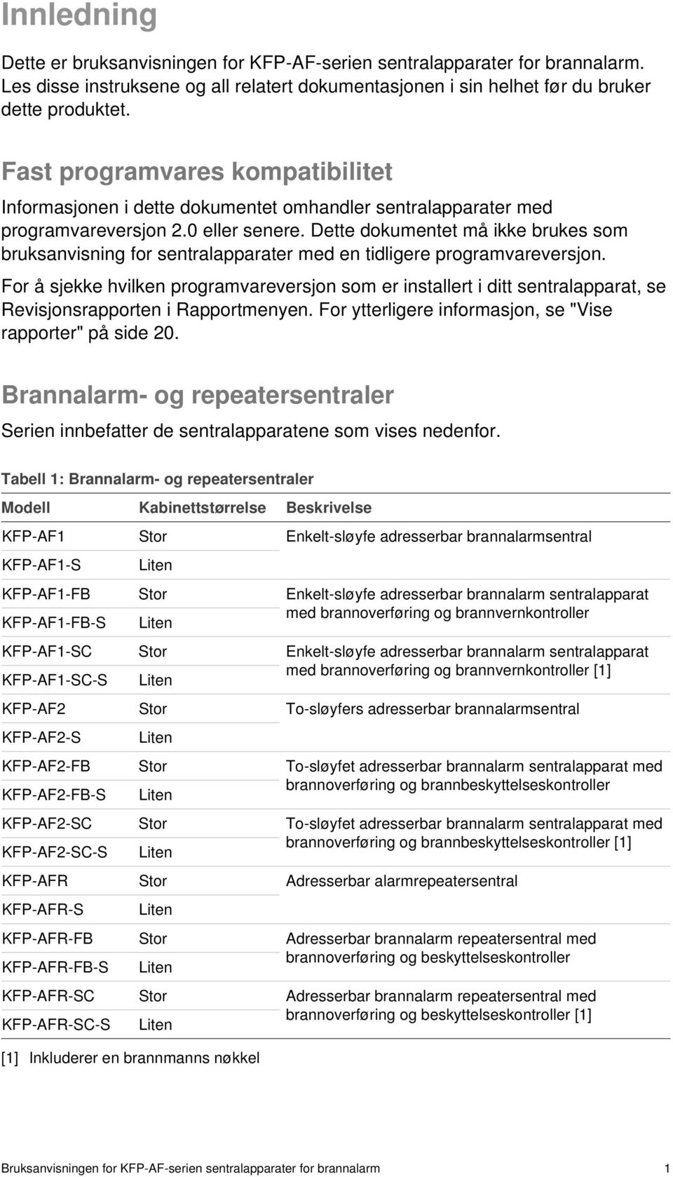 Dette dokumentet må ikke brukes som bruksanvisning for sentralapparater med en tidligere programvareversjon.