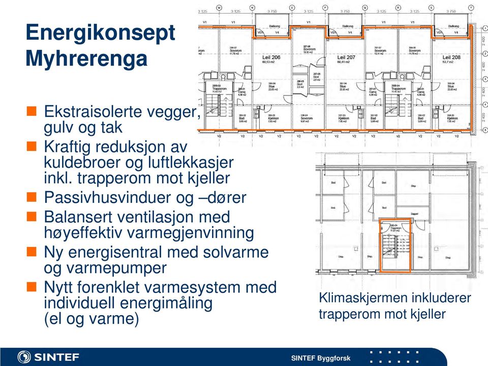 trapperom mot kjeller Passivhusvinduer og dører Balansert ventilasjon med høyeffektiv