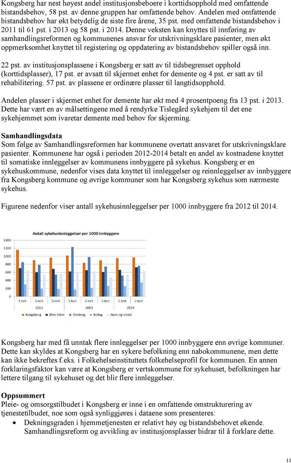 Denne veksten kan knyttes til innføring av samhandlingsreformen og kommunenes ansvar for utskrivningsklare pasienter, men økt oppmerksomhet knyttet til registering og oppdatering av bistandsbehov