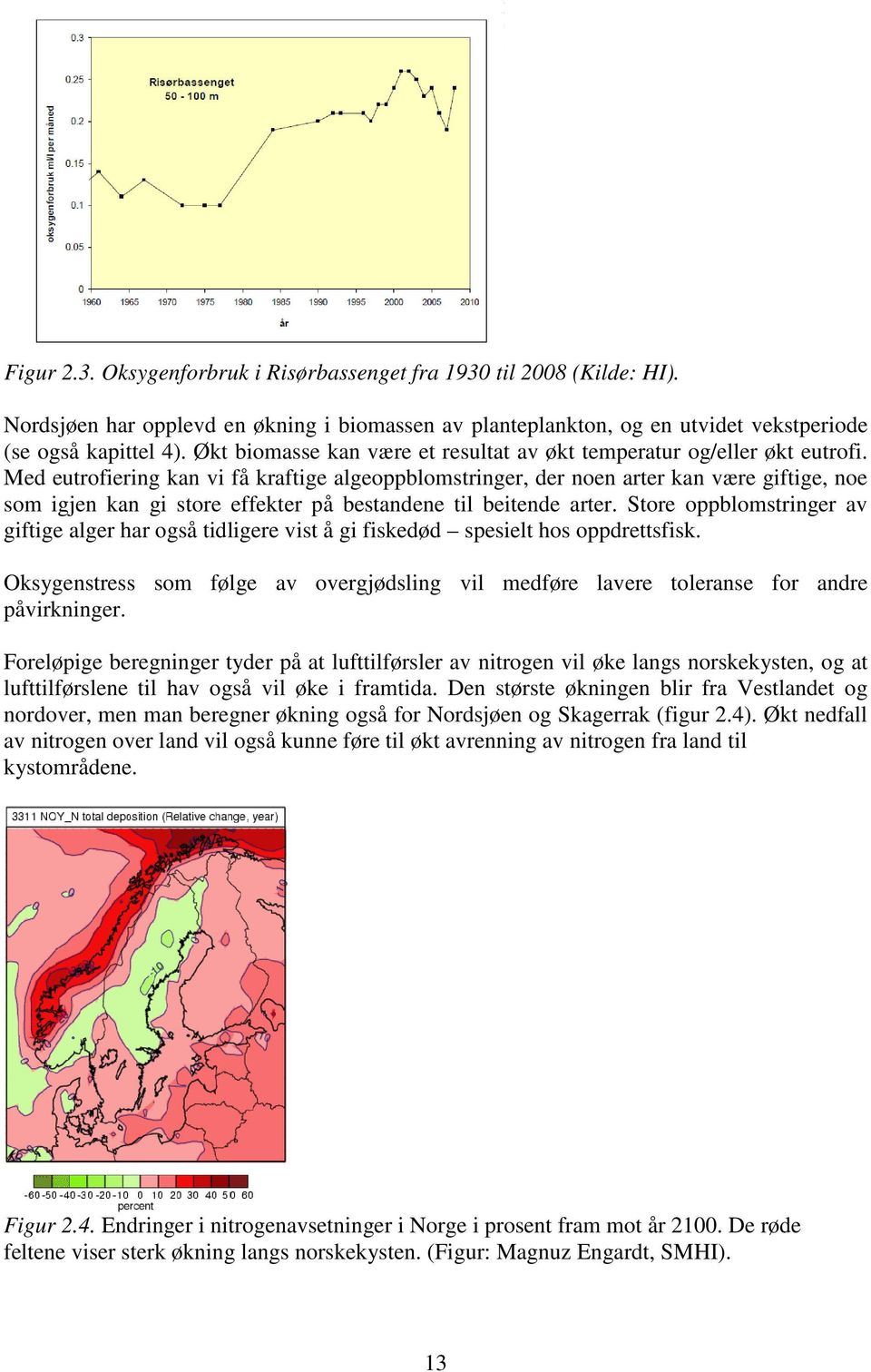 Med eutrofiering kan vi få kraftige algeoppblomstringer, der noen arter kan være giftige, noe som igjen kan gi store effekter på bestandene til beitende arter.