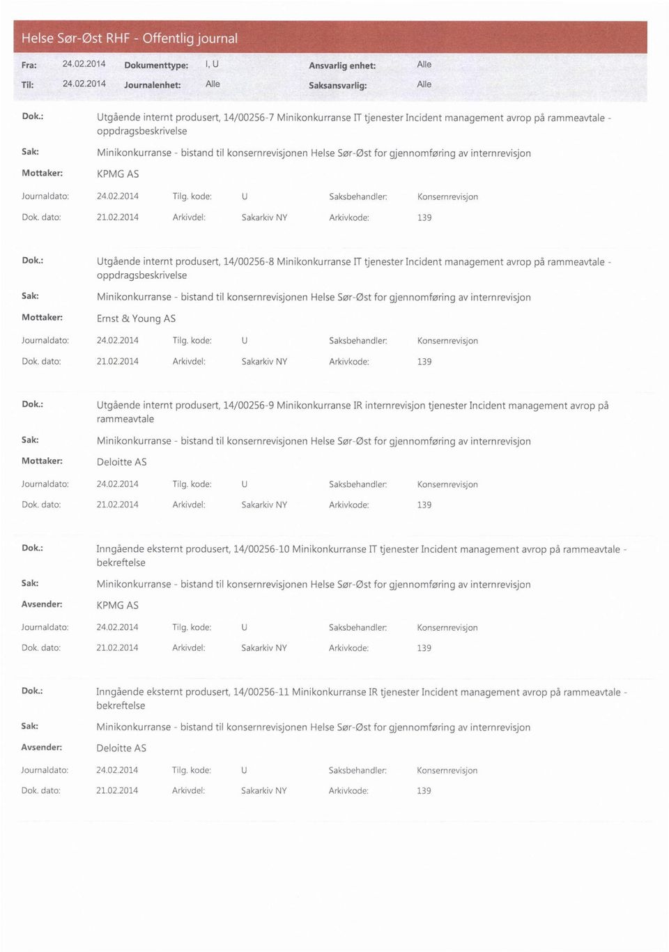 gjennomføring av internrevisjon Mottaker: KPMG AS Journaldato: 24.02.2014 Tilg. kode: U Saksbehandler: Konsernrevisjon Dok. dato: 21.02.2014 Arkivdel: Sakarkiv NY Arkivkode: 139 Dok.