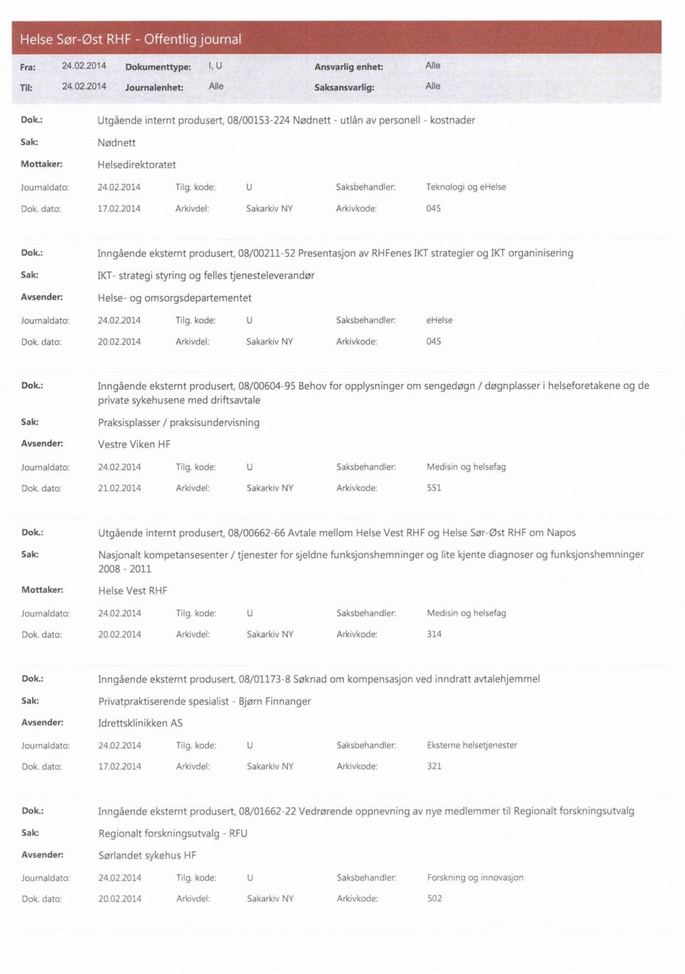 : Inngående eksternt produsert, 08/00211-52 Presentasjon av RHFenes IKT strategier og IKT organinisering IKT- strategi styring og felles tjenesteleverandør Helse- og omsorgsdepartementet Journaldato: