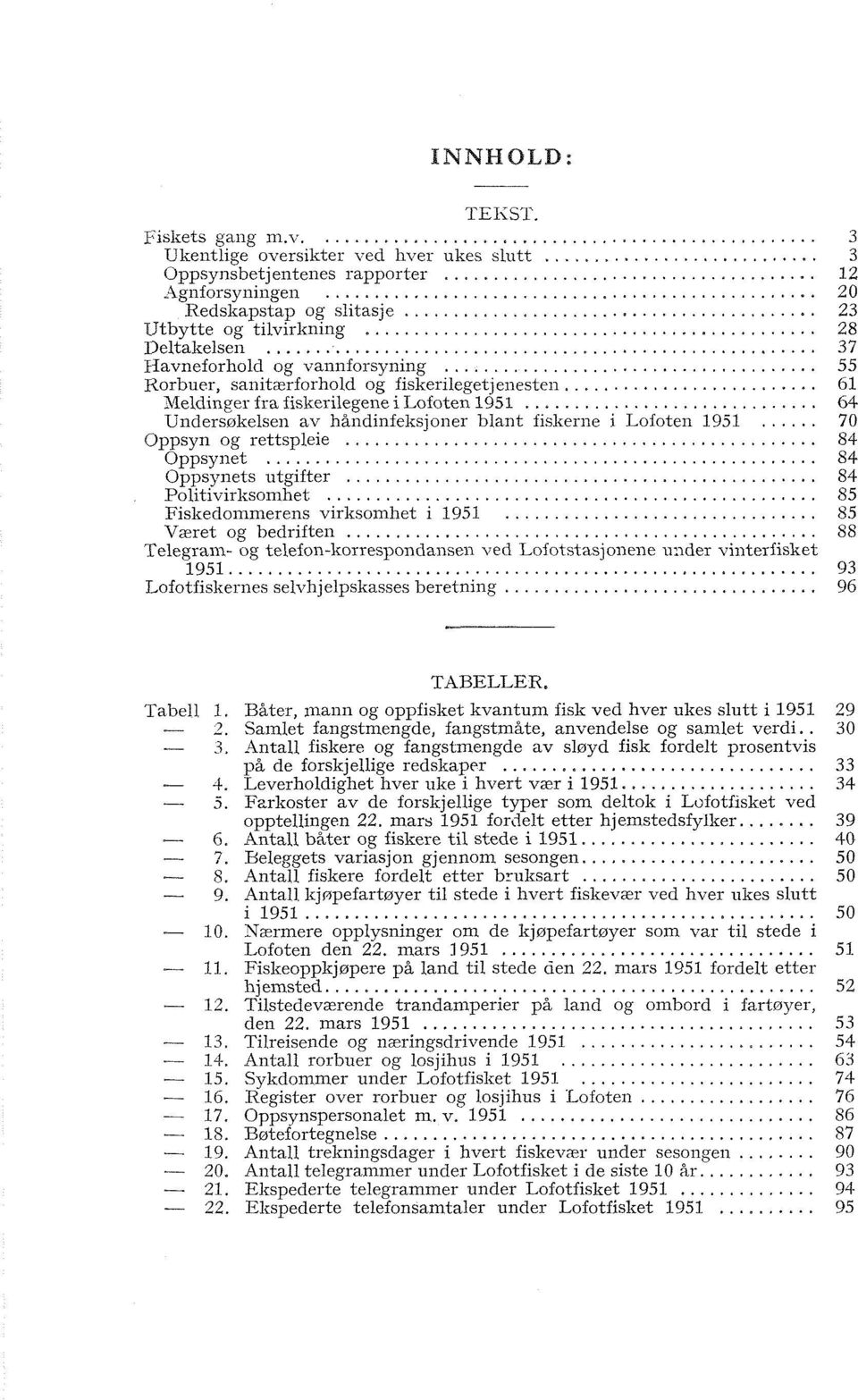 ...................... Rorbuer, sanit~rforhold og fiskerilegetjenesten........ Meldinger fra fiskerilegene i Lofoten 1951...................... Undersøkelsen av håndinfeksjoner blarit fiskerne i Lofoten 1951.