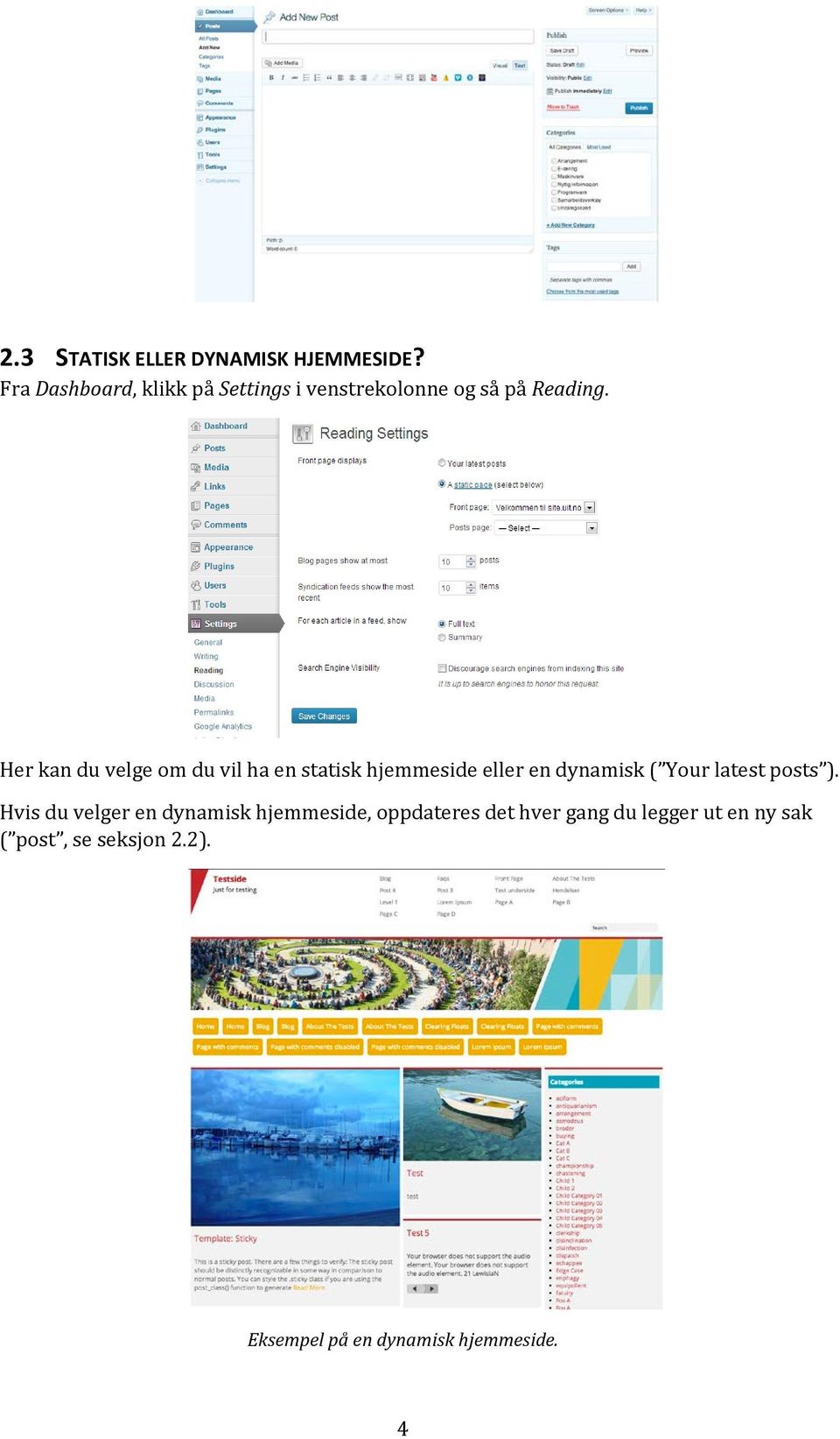 Her kan du velge om du vil ha en statisk hjemmeside eller en dynamisk ( Your latest