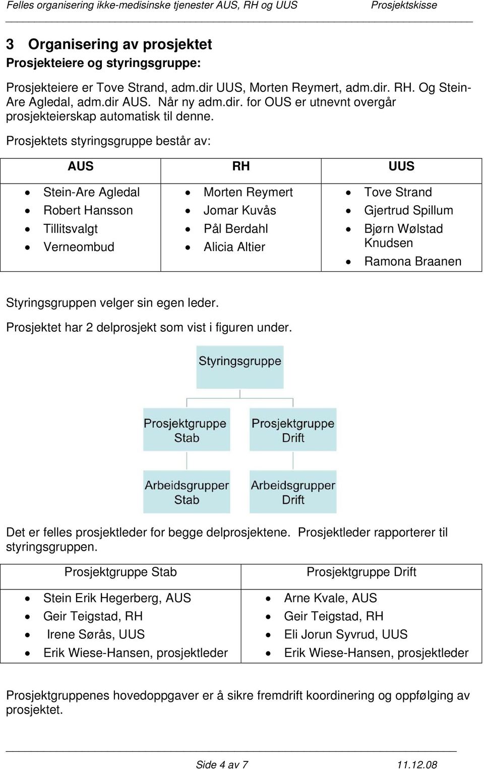 Wølstad Knudsen Ramona Braanen Styringsgruppen velger sin egen leder. Prosjektet har 2 delprosjekt som vist i figuren under. Det er felles prosjektleder for begge delprosjektene.