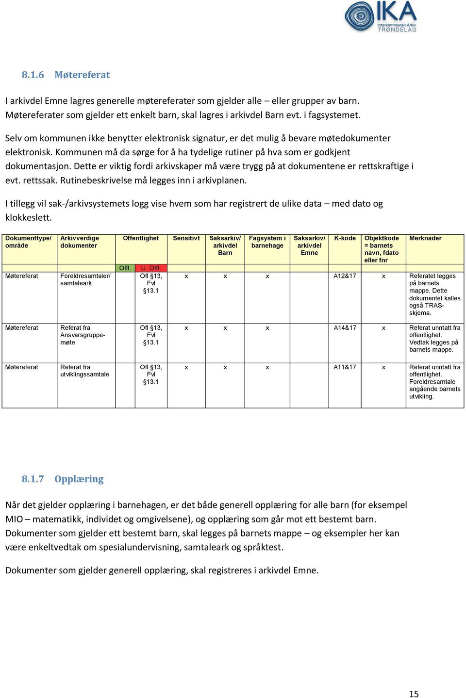 Dette er viktig fordi arkivskaper må være trygg på at dokumentene er rettskraftige i evt. rettssak. Rutinebeskrivelse må legges inn i arkivplanen.