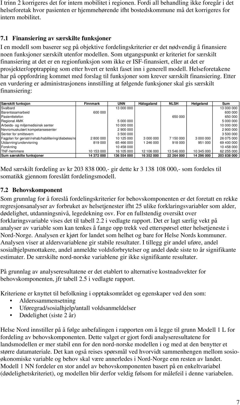 1 Finansiering av særskilte funksjoner I en modell som baserer seg på objektive fordelingskriterier er det nødvendig å finansiere noen funksjoner særskilt utenfor modellen.