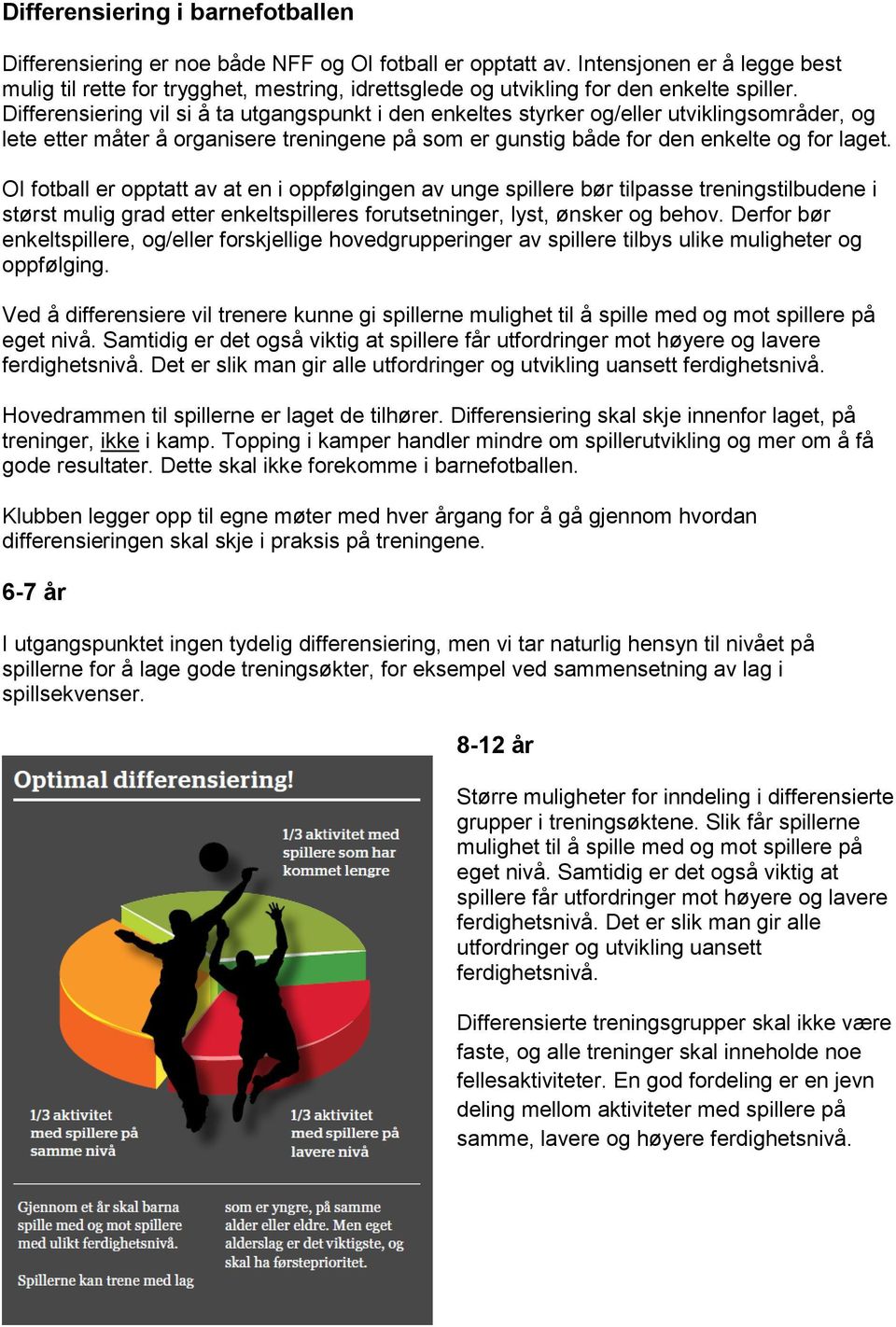 Differensiering vil si å ta utgangspunkt i den enkeltes styrker og/eller utviklingsområder, og lete etter måter å organisere treningene på som er gunstig både for den enkelte og for laget.