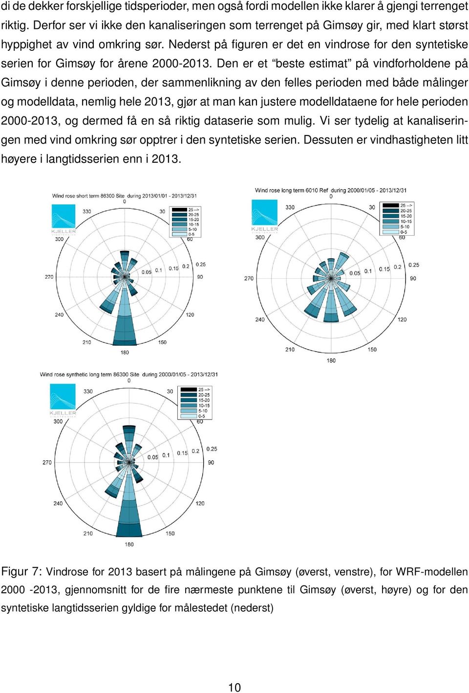 Nederst på figuren er det en vindrose for den syntetiske serien for Gimsøy for årene 2000-2013.