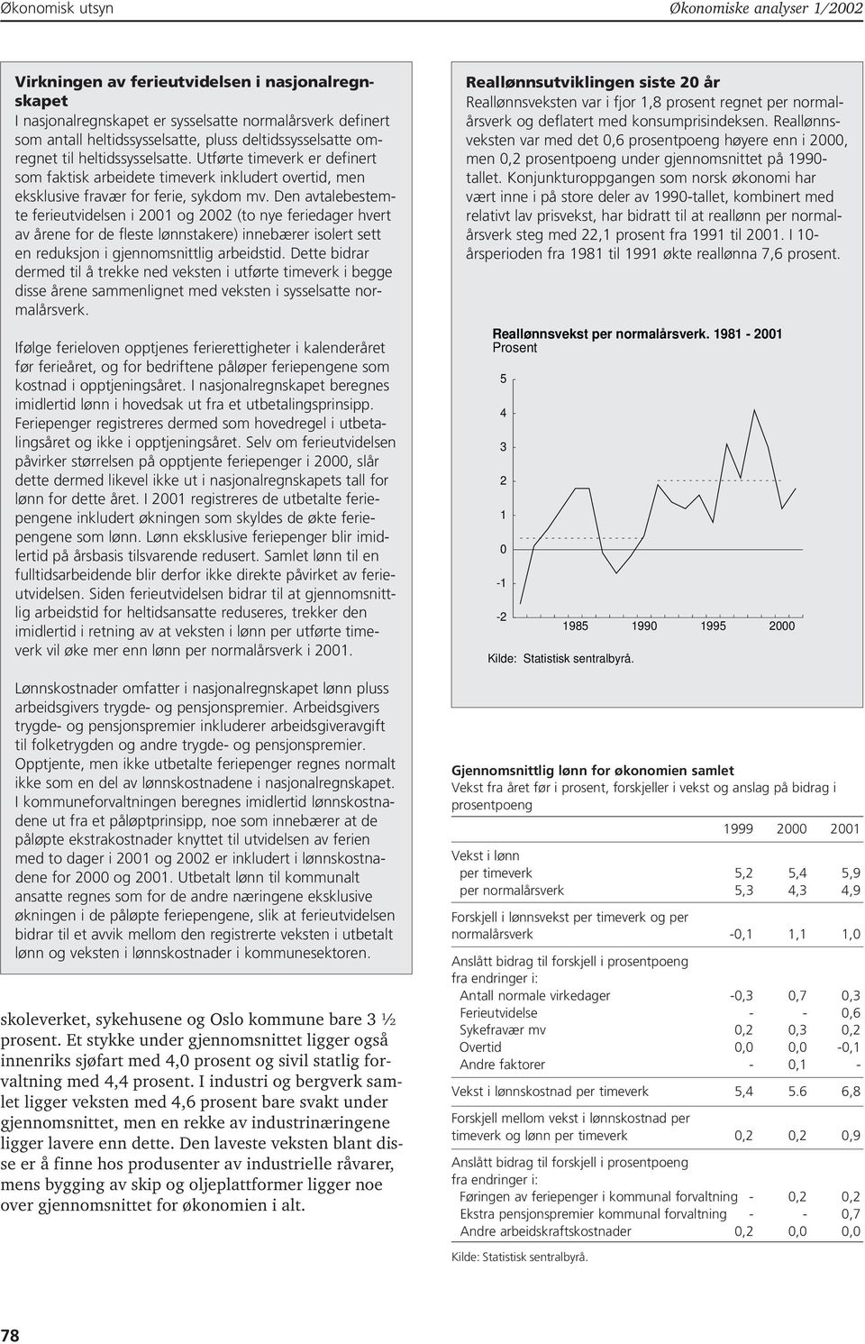 Den avtalebestemte ferieutvidelsen i 2001 og 2002 (to nye feriedager hvert av årene for de fleste lønnstakere) innebærer isolert sett en reduksjon i gjennomsnittlig arbeidstid.