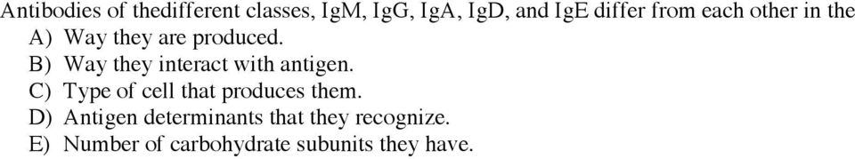 B) Way they interact with antigen. C) Type of cell that produces them.