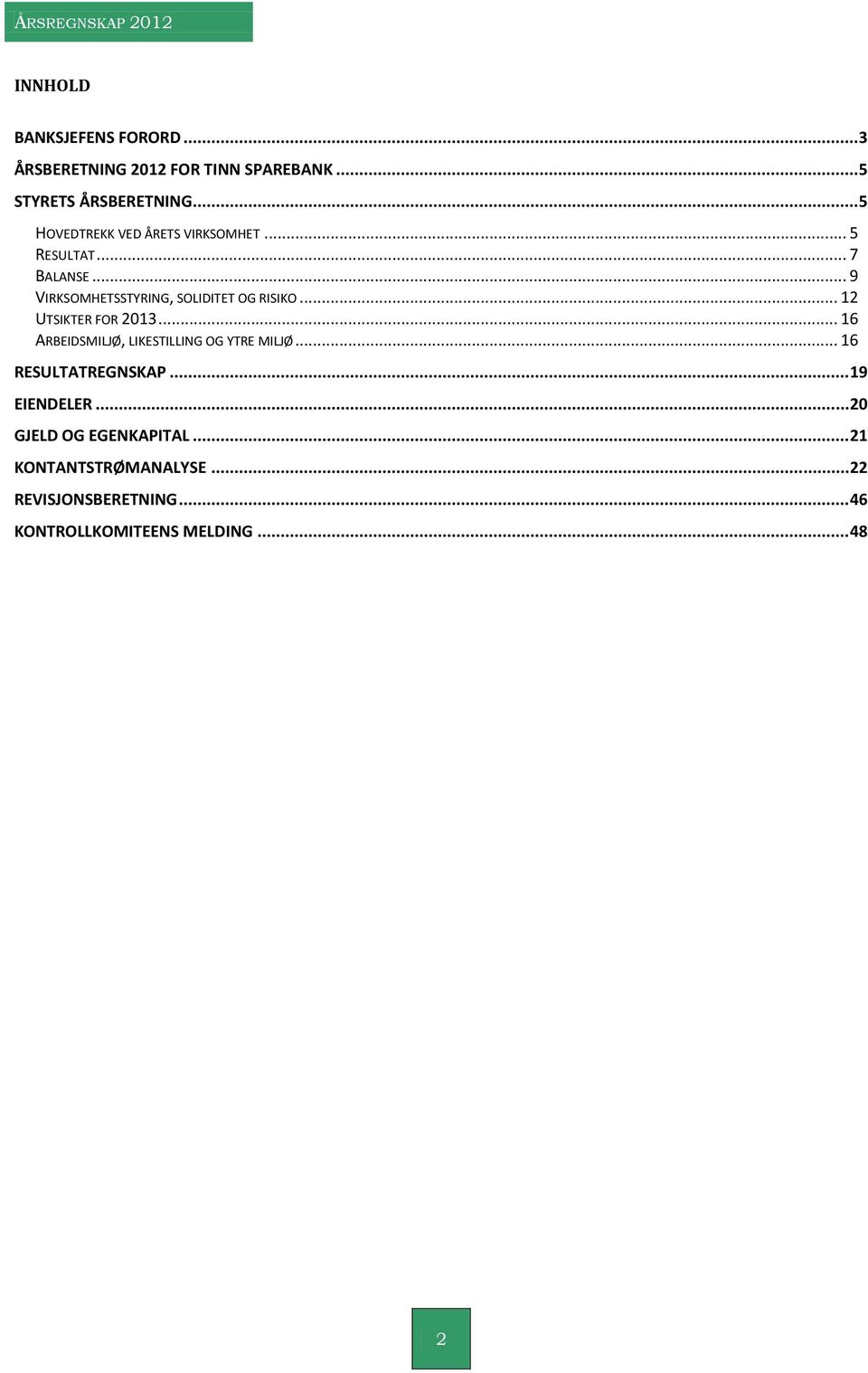 .. 12 UTSIKTER FOR 2013... 16 ARBEIDSMILJØ, LIKESTILLING OG YTRE MILJØ... 16 RESULTATREGNSKAP... 19 EIENDELER.