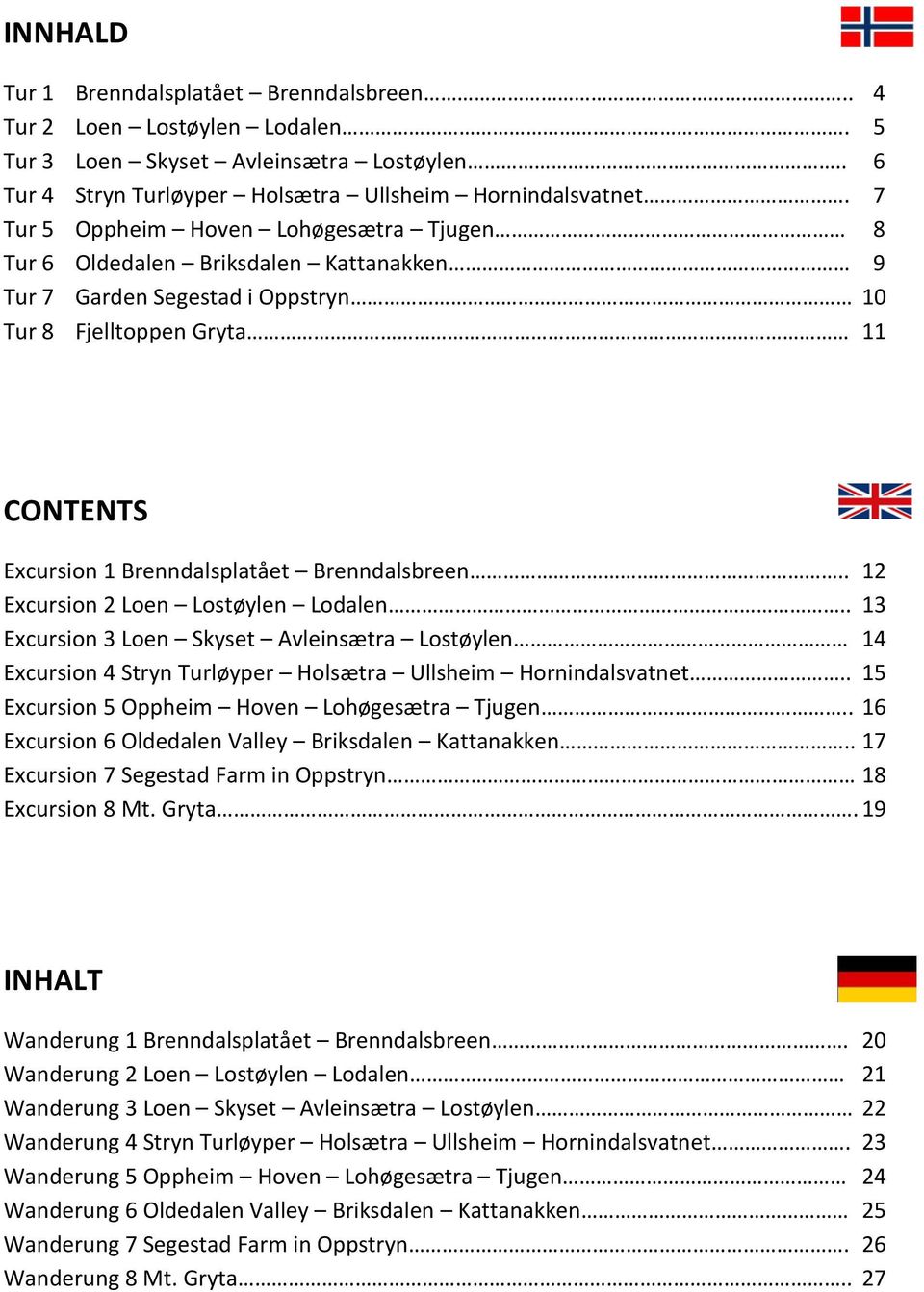 . 12 Excursion 2 Loen Lostøylen Lodalen.. 13 Excursion 3 Loen Skyset Avleinsætra Lostøylen 14 Excursion 4 Stryn Turløyper Holsætra Ullsheim Hornindalsvatnet.