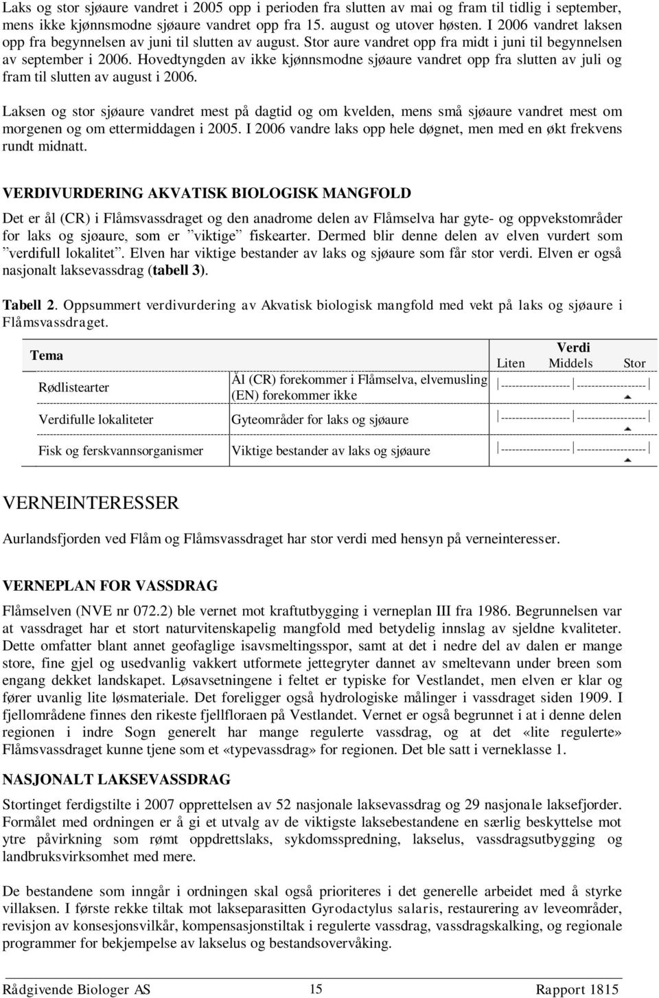 Hovedtyngden av ikke kjønnsmodne sjøaure vandret opp fra slutten av juli og fram til slutten av august i 2006.