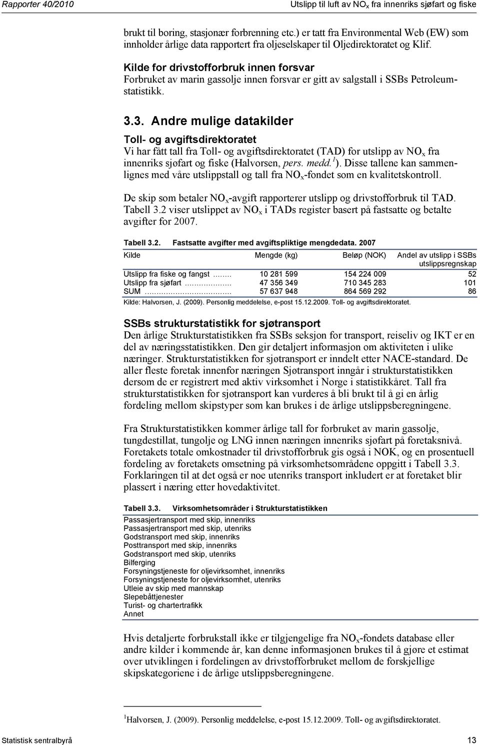 Kilde for drivstofforbruk innen forsvar Forbruket av marin gassolje innen forsvar er gitt av salgstall i SSBs Petroleumstatistikk. 3.