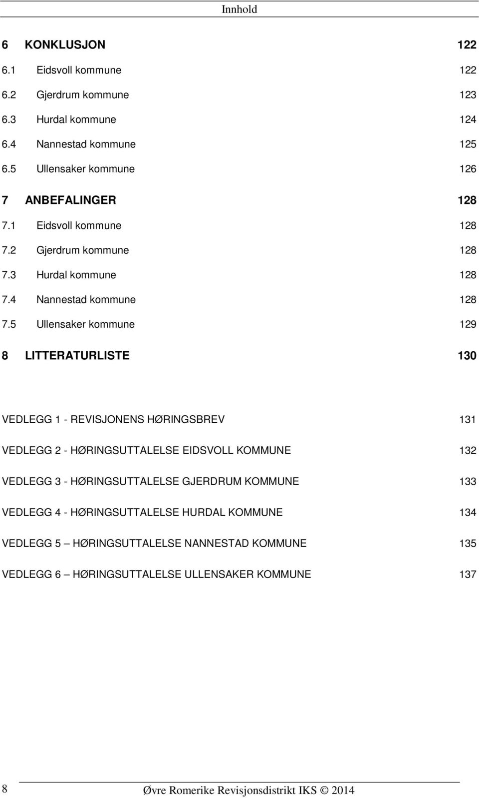 5 Ullensaker kommune 129 8 LITTERATURLISTE 130 VEDLEGG 1 - REVISJONENS HØRINGSBREV 131 VEDLEGG 2 - HØRINGSUTTALELSE EIDSVOLL KOMMUNE 132 VEDLEGG 3 -