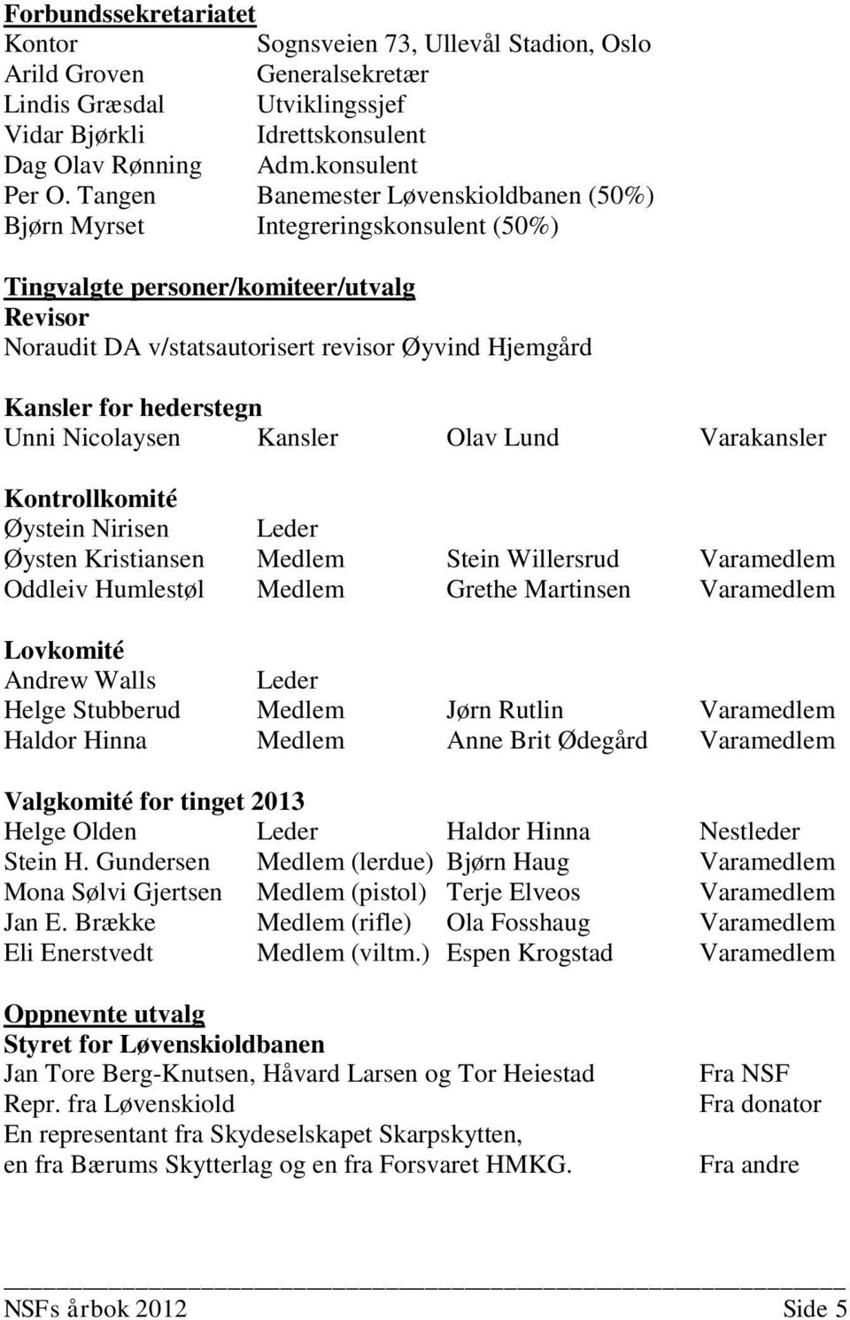 hederstegn Unni Nicolaysen Kansler Olav Lund Varakansler Kontrollkomité Øystein Nirisen Leder Øysten Kristiansen Medlem Stein Willersrud Varamedlem Oddleiv Humlestøl Medlem Grethe Martinsen