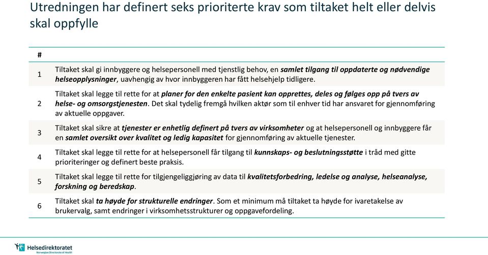 Tiltaket skal legge til rette for at planer for den enkelte pasient kan opprettes, deles og følges opp på tvers av helse- og omsorgstjenesten.