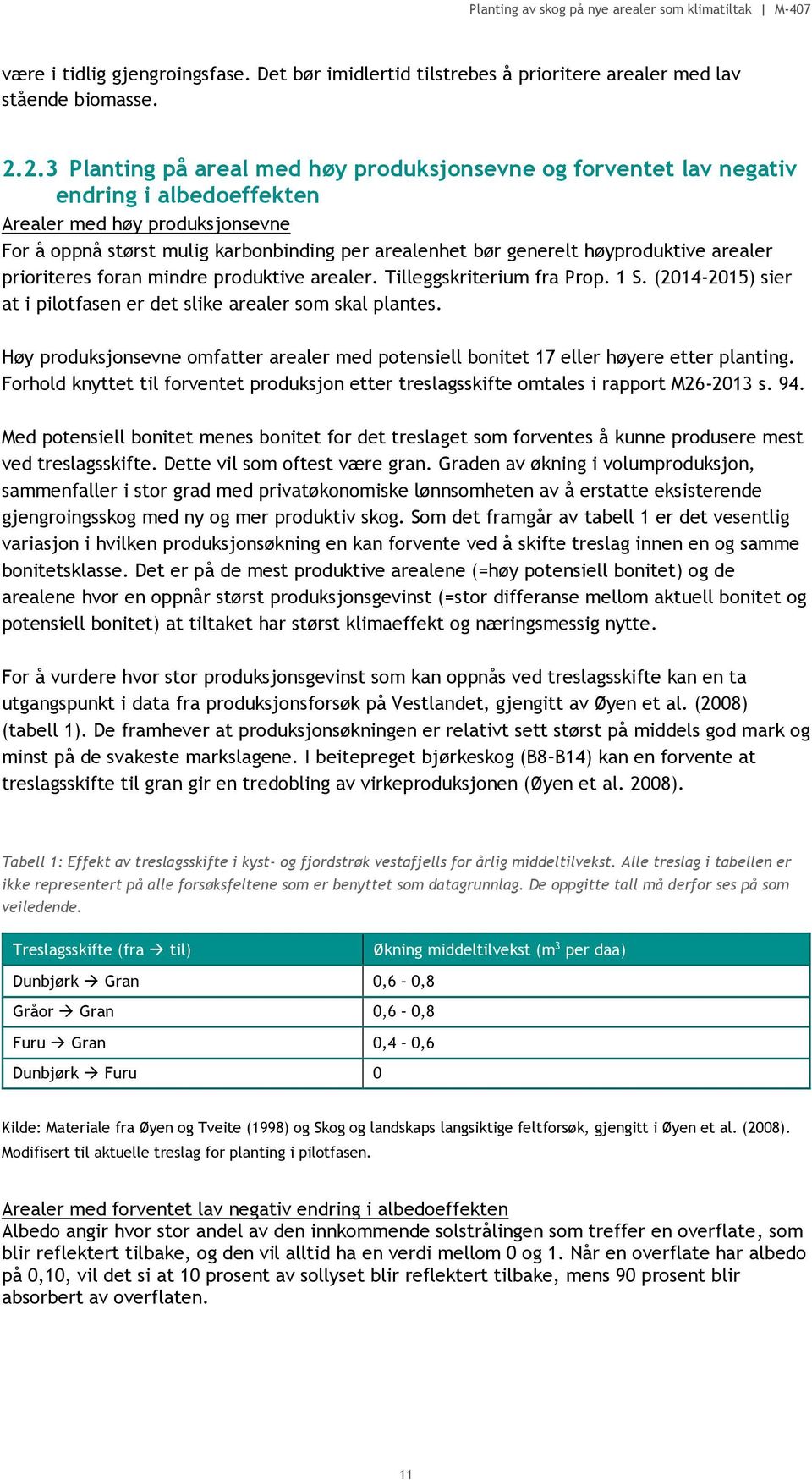 høyproduktive arealer prioriteres foran mindre produktive arealer. Tilleggskriterium fra Prop. 1 S. (2014-2015) sier at i pilotfasen er det slike arealer som skal plantes.