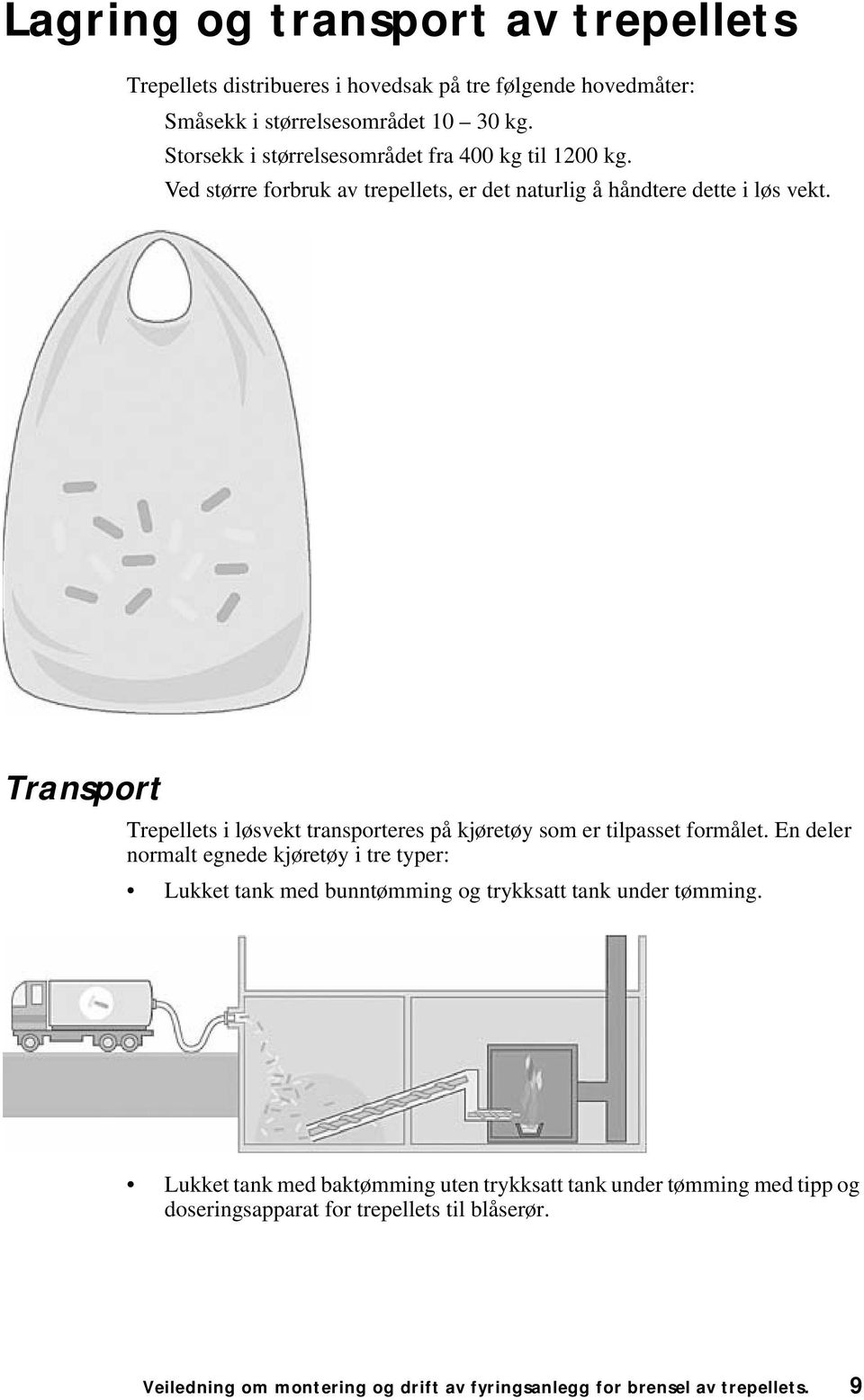 Transport Trepellets i løsvekt transporteres på kjøretøy som er tilpasset formålet.