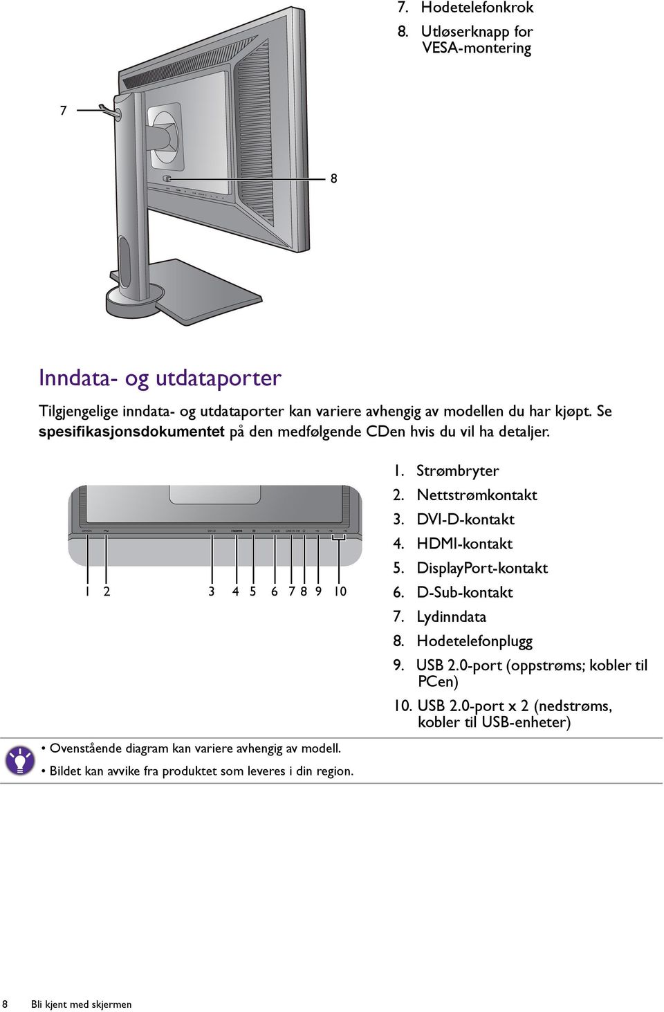 Se spesifikasjonsdokumentet på den medfølgende CDen hvis du vil ha detaljer. 1 2 3 4 5 6 7 8 9 10 Ovenstående diagram kan variere avhengig av modell.