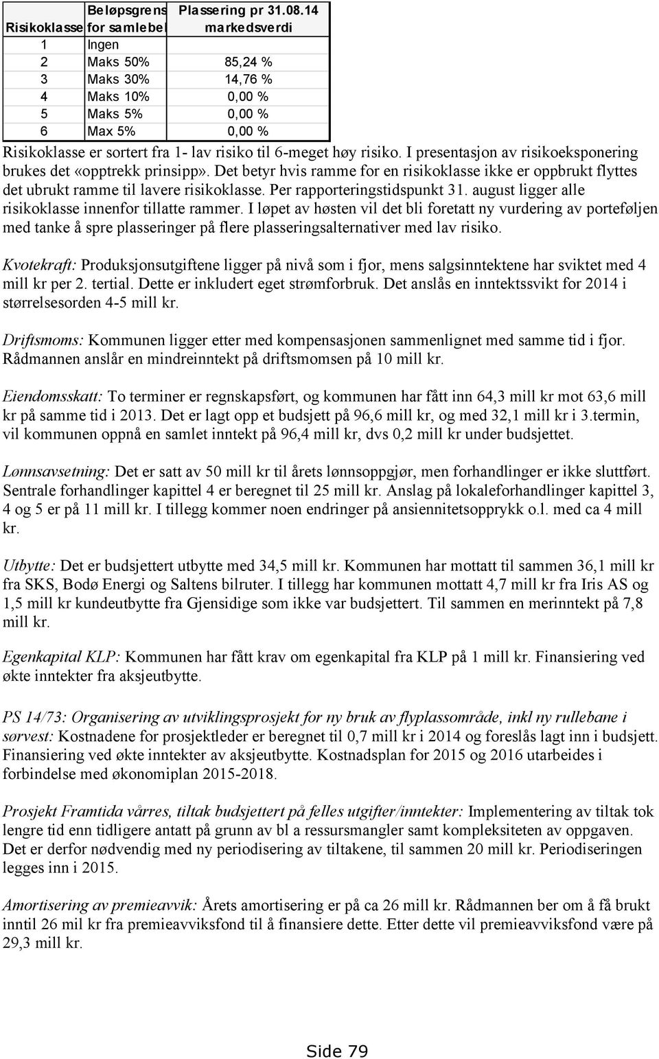 risiko. I presentasjon av risikoeksponering brukes det «opptrekk prinsipp». Det betyr hvis ramme for en risikoklasse ikke er oppbrukt flyttes det ubrukt ramme til lavere risikoklasse.