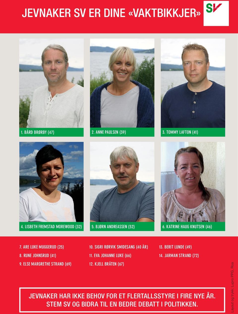 SIGRI RØRVIK SMIDESANG (40 ÅR) 11. EVA JOHANNE LUKE (66) 12. KJELL BRÅTEN (67) 13. BERIT LUNDE (49) 14.