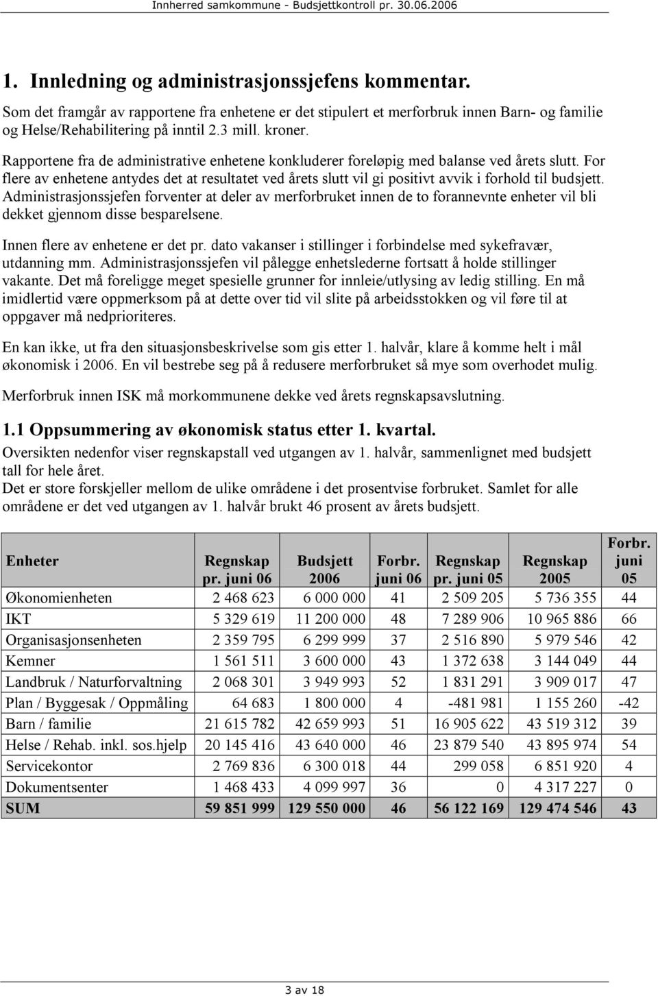 For flere av enhetene antydes det at resultatet ved årets slutt vil gi positivt avvik i forhold til budsjett.