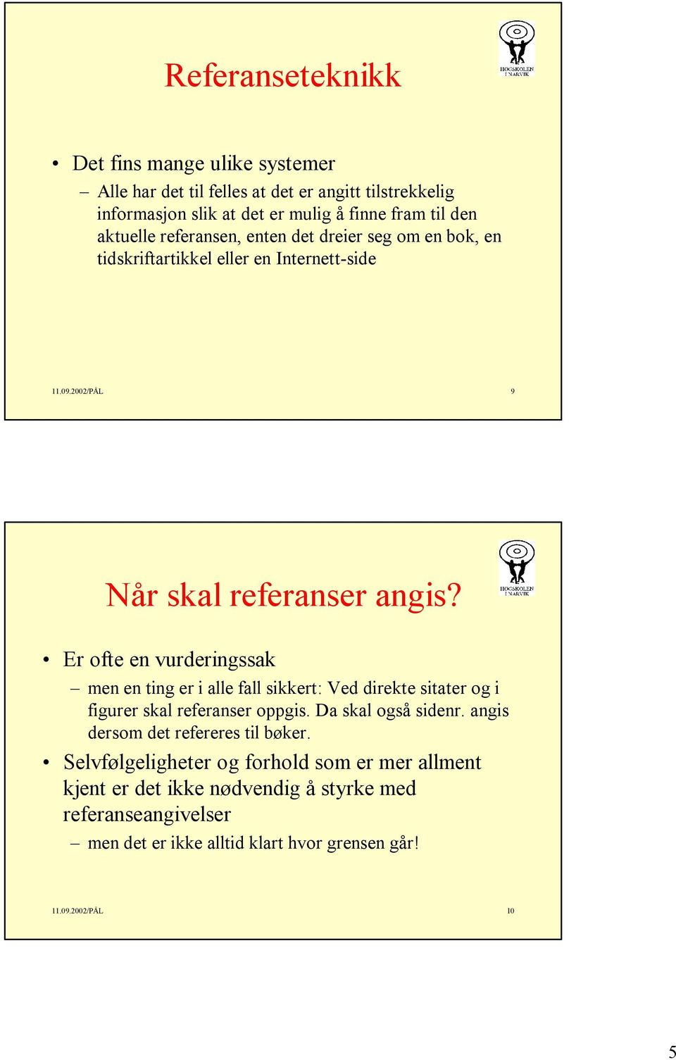 Er ofte en vurderingssak men en ting er i alle fall sikkert: Ved direkte sitater og i figurer skal referanser oppgis. Da skal også sidenr.