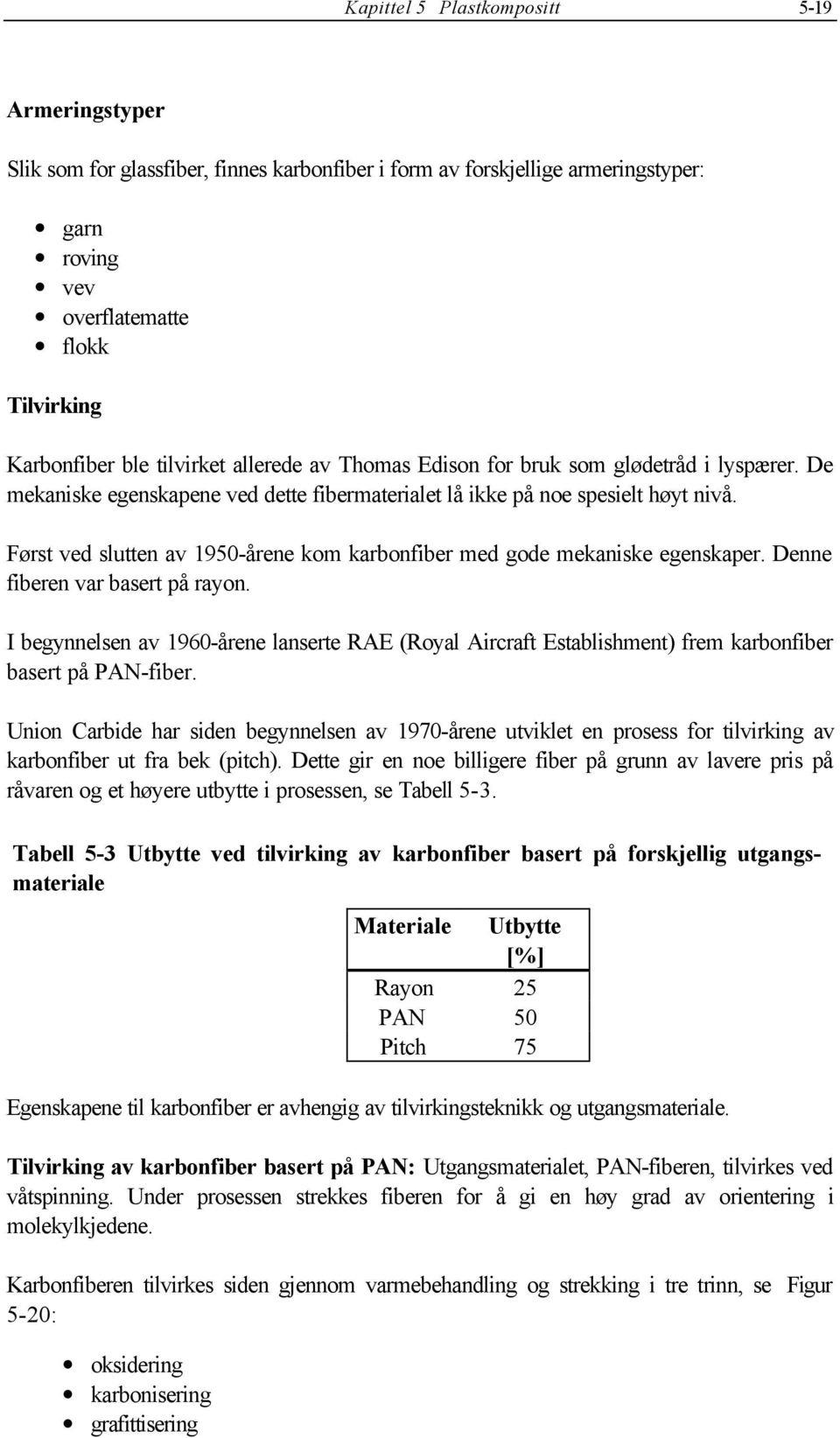 Først ved slutten av 95-årene kom karbonfiber med gode mekaniske egenskaper. Denne fiberen var basert på raon.