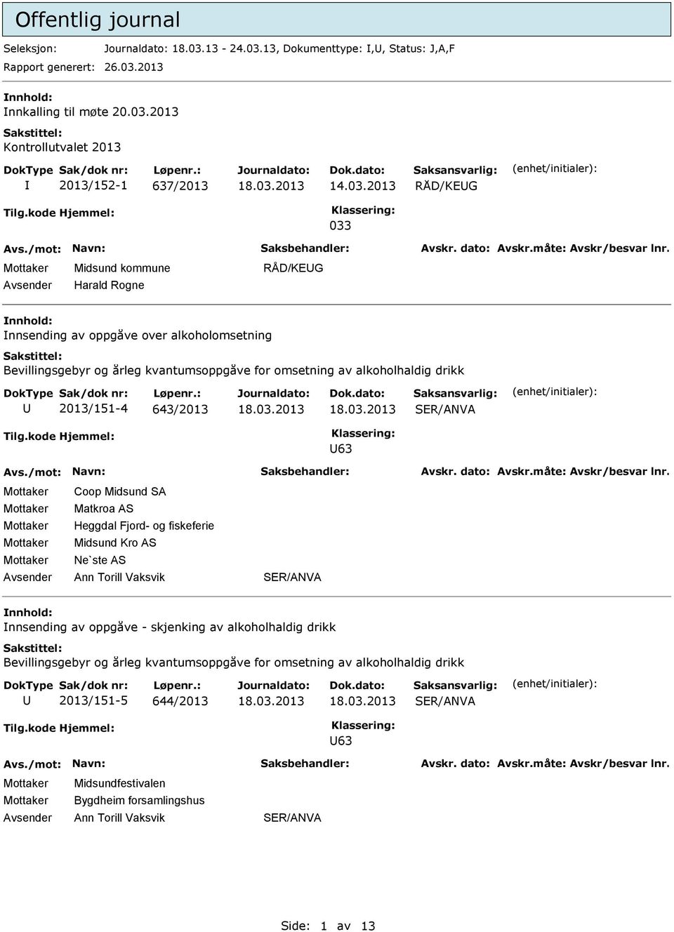 13, Dokumenttype:,, Status: J,A,F 26.03.