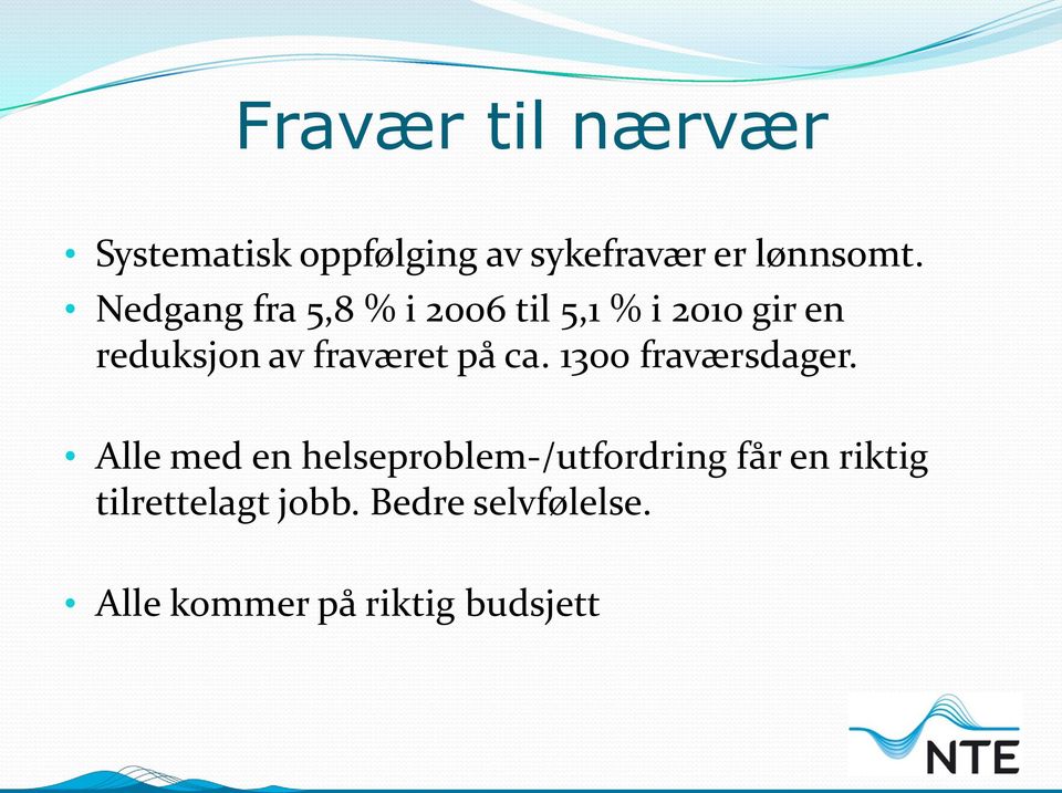 fraværet på ca. 1300 fraværsdager.