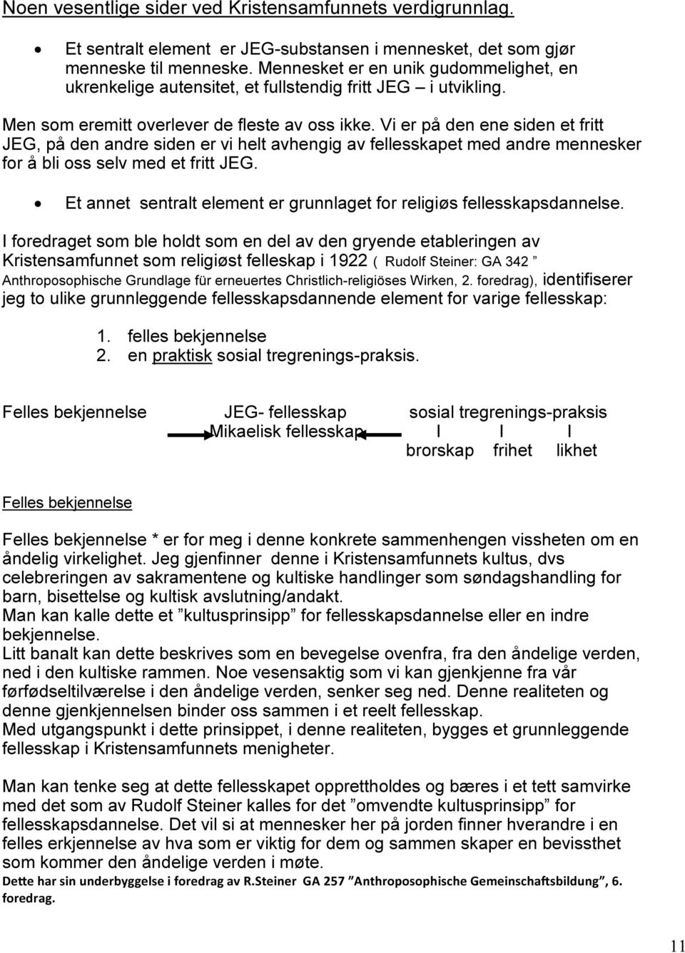 Vi er på den ene siden et fritt JEG, på den andre siden er vi helt avhengig av fellesskapet med andre mennesker for å bli oss selv med et fritt JEG.