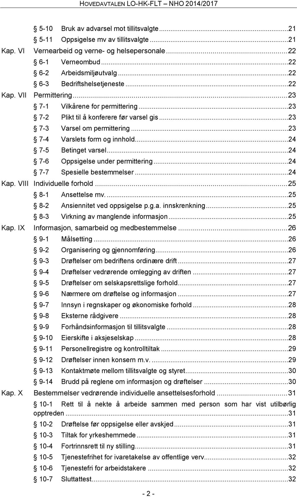 .. 23 7-4 Varslets form og innhold... 24 7-5 Betinget varsel... 24 7-6 Oppsigelse under permittering... 24 7-7 Spesielle bestemmelser... 24 Kap. VIII Individuelle forhold... 25 8-1 Ansettelse mv.