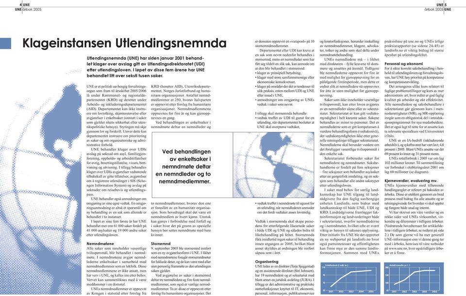 UNE er et politisk uavhengig forvaltningsorgan som fram til årsskiftet 2005/2006 lå under Kommunal- og regionaldepartementet (KRD) og deretter under Arbeids- og inkluderingsdepartementet (AID).