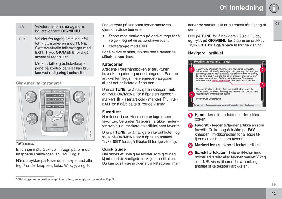 Slette/angre med EXIT. For å skrive et siffer, holdes den tilsvarende sifferknappen inne. her er de samlet, slik at du enkelt får tilgang til dem.