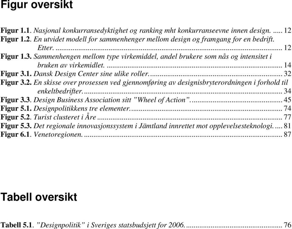 .. 34 Figur 3.3. Design Business Association sitt Wheel of Action... 45 Figur 5.1. Designpolitikkens tre elementer... 74 Figur 5.2. Turist clusteret i Åre... 77 Figur 5.3. Det regionale innovasjonssystem i Jämtland innrettet mot opplevelsesteknologi.