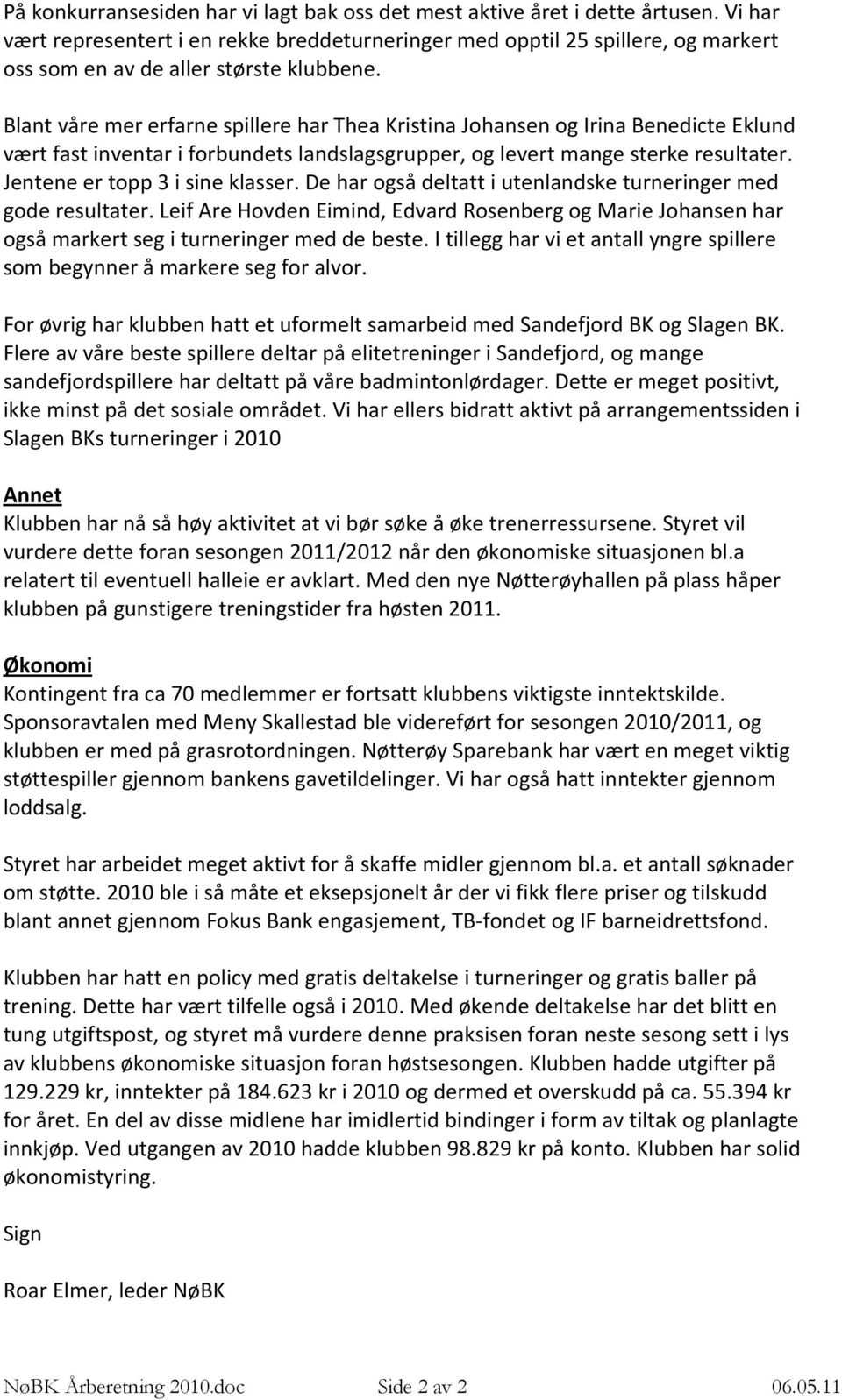 Blant våre mer erfarne spillere har Thea Kristina Johansen og Irina Benedicte Eklund vært fast inventar i forbundets landslagsgrupper, og levert mange sterke resultater.