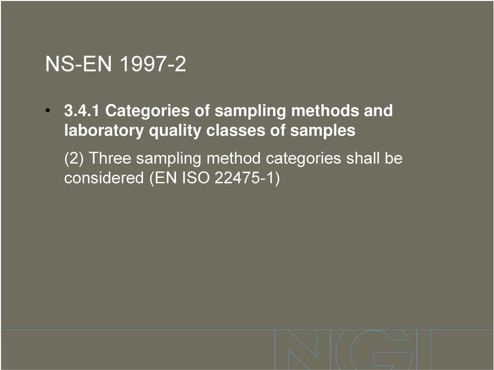 1 Categories of sampling methods and laboratory