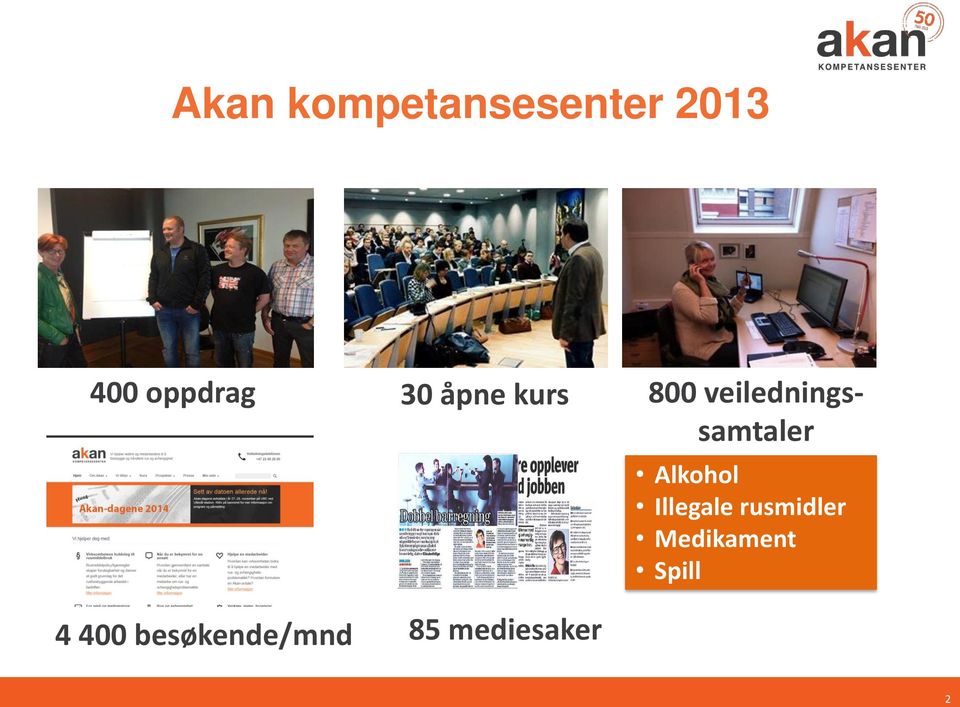 400 besøkende/mnd 85 mediesaker