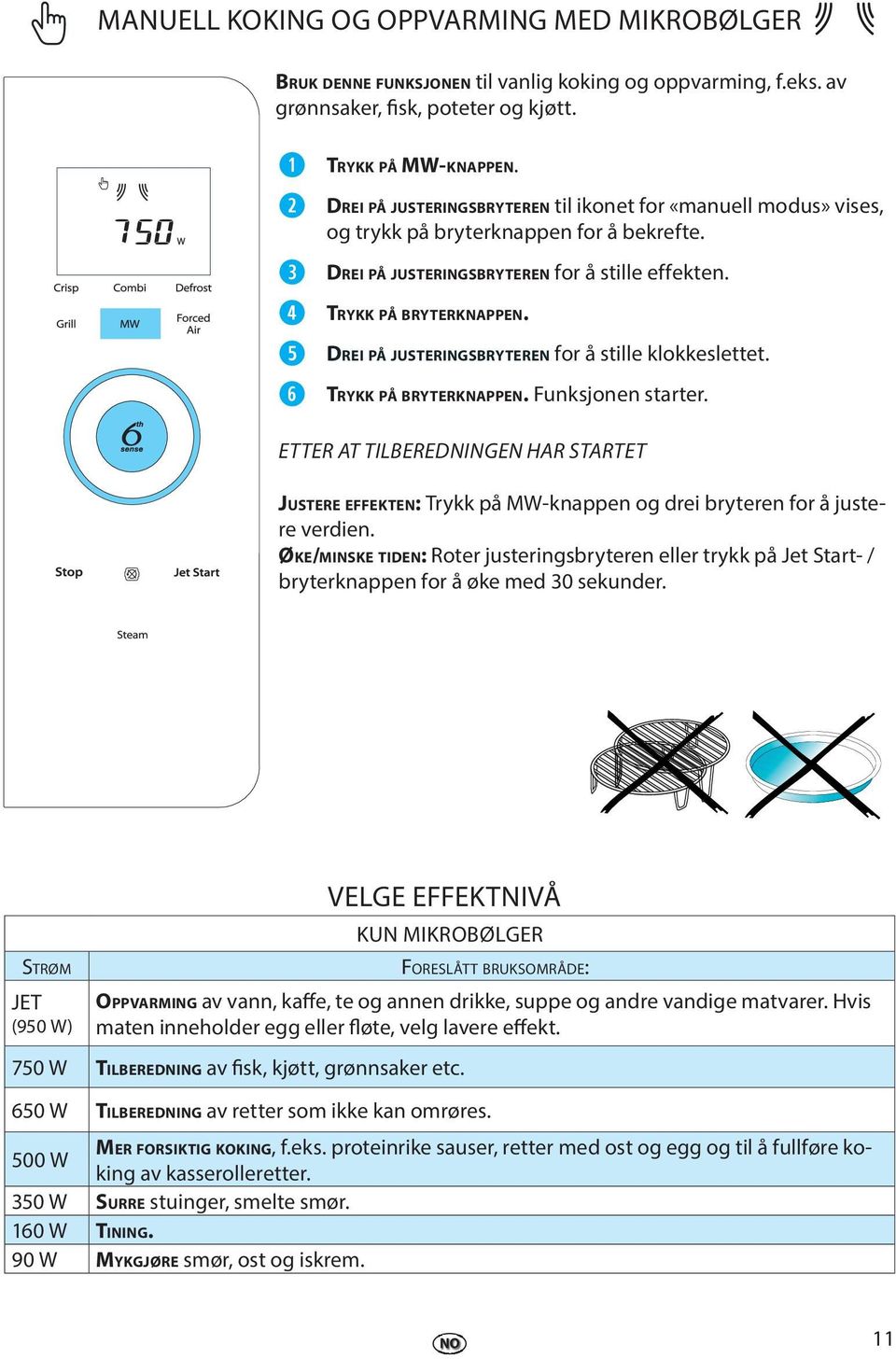 DREI PÅ JUSTERINGSBRYTEREN for å still klokkslttt. TRYKK PÅ BRYTERKNAPPEN. Funksjonn startr. ETTER AT TILBEREDNINGEN HAR STARTET JUSTERE EFFEKTEN: Trykk på MW-knappn og dri brytrn for å justr vrdin.