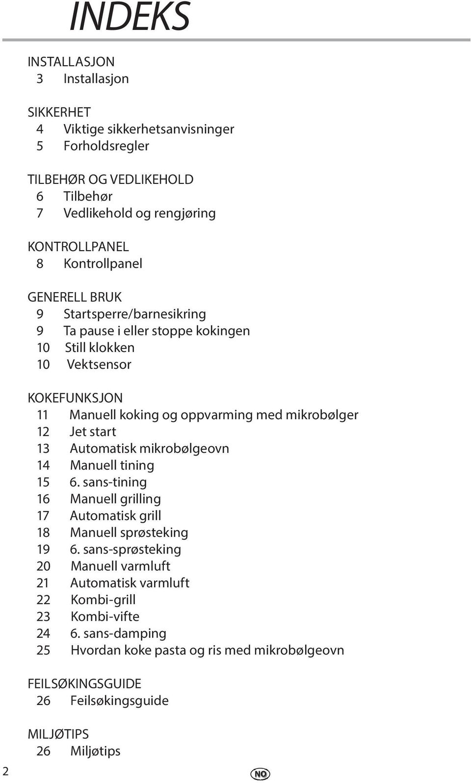 Jt start 13 Automatisk mikrobølgovn 14 Manull tining 15 6. sans-tining 16 Manull grilling 17 Automatisk grill 18 Manull sprøstking 19 6.